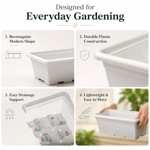 Image of Go Hooked Jupiter Window Planter Pot Pack of 12 | 24 Inch White Plastic Rectangular Plant Pot for Indoor Outdoor Gardening Balcony Terrace Decor | Large Decorative Flower Container L61 x W27 x H22 Cm