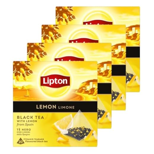 Lipton Schwarztee Lemon, mit Zitrone aus Spanien, für einen Moment der Spritzigkeit, 4 x 20 Pyramidenbeutel