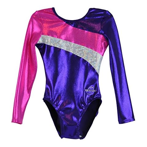 Obersee - O3GL030CXXS - Girl's Girls Gymnastics Leotard - Long Arm Diagonal Purple | Child (2-3 Years) Cover