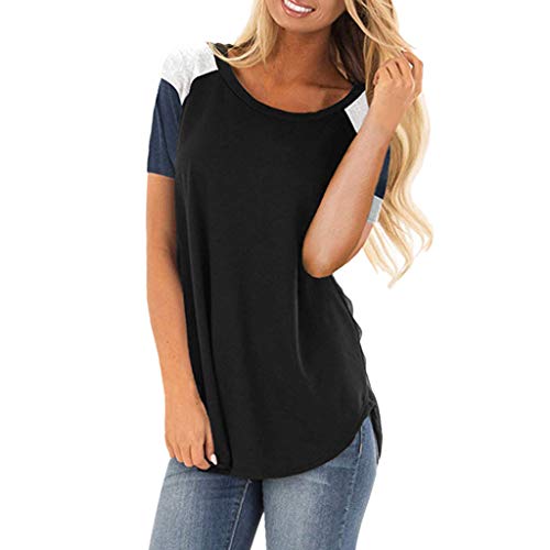 Damas de Moda de Verano de Manga Corta Tops Colorblocked Casual Tops...