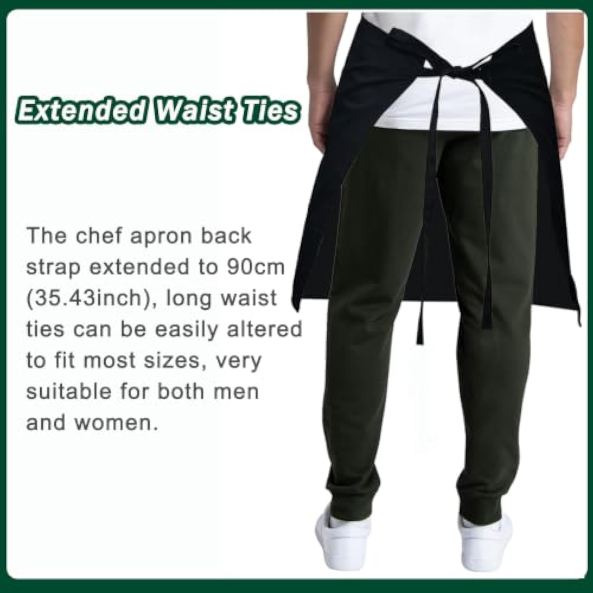 Black Chef Apron, Adjustable Bib Apron with 3 Pockets