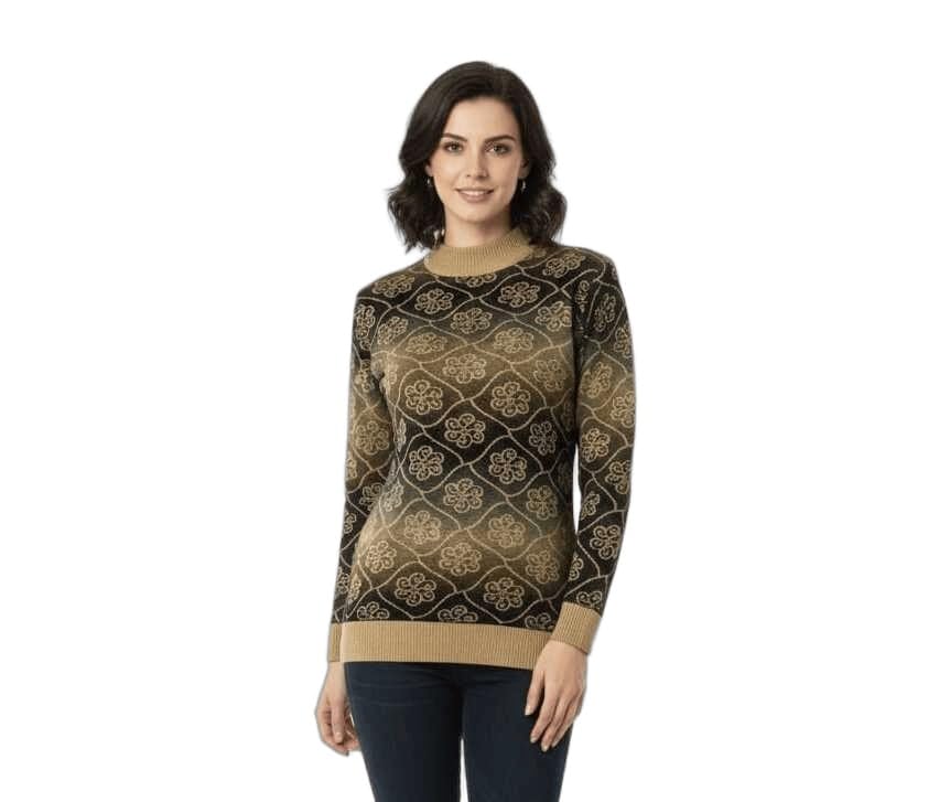 VAX VAX Women Premium Acrylic Yarn Geometric Print Winter Sweater | Full Sleeve Mandarin Collar Warm Pullover | Warm Winter Wear Top-image-6