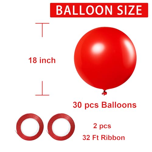 Image of Red Balloons Red Birthday Decorations 30 Pack 18 inch Round Latex Balloons for Wedding Anniversary Birthday Valentine's 4th of July Independence Memorial Day Patriotic Party Decorations