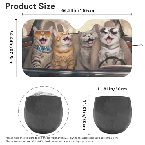 Image of Windshield Sunshade Sun Shade Blocks UV Rays Shade Cat Animal Driving Heat Shield Universal Fit Most Cars Women Men Sun Heat UV Rays Visor Protector 66.53 in *34.44 in