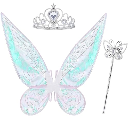 Vifcotlyp Fairy Wings Butterfly Wings Adult Women Fairy Costume Accessories with Crown Wand for Halloween Dress up Party
