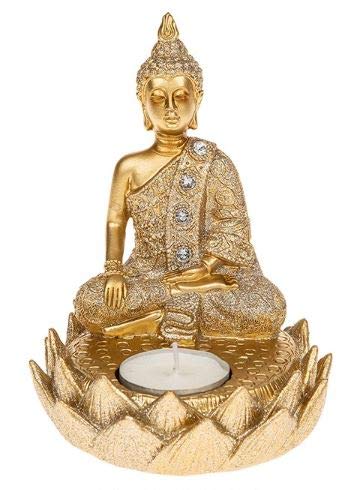 joe davis Beautiful Statue Soft Gold Sitting Buddha Lotus single Tealight