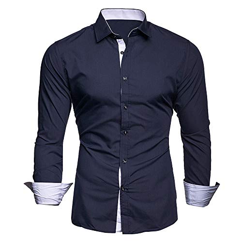 BaZhaHei-Camisetas de hombre Camisa anga Slim Fit S12 Camiseta de anga con Panel DelgadoCamisa de Vestir de manga con Corte Slim para M Dark Blue 1