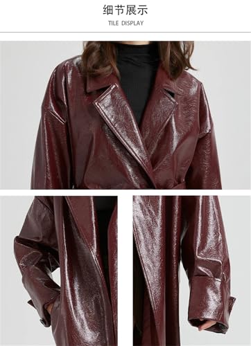 Women Spring Extra Long Leather Trench Coat For With Belt Elegant Designer Maxi Overcoat2