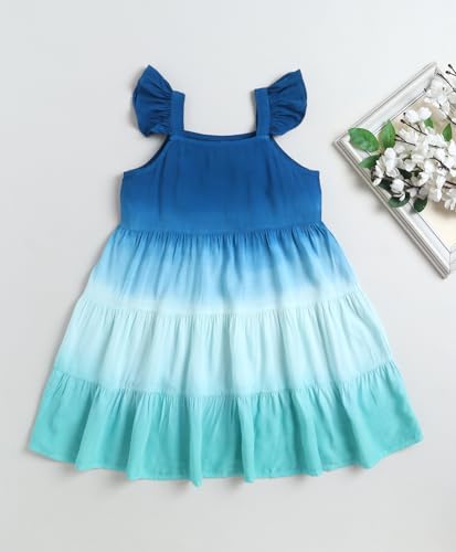 Image of The Magic Wand Kids Girls Tie Dye Casual Dresses, Knee Length Singlet Strap Fit & Flared Cotton Once Piece Stylish Frocks for Summer Season
