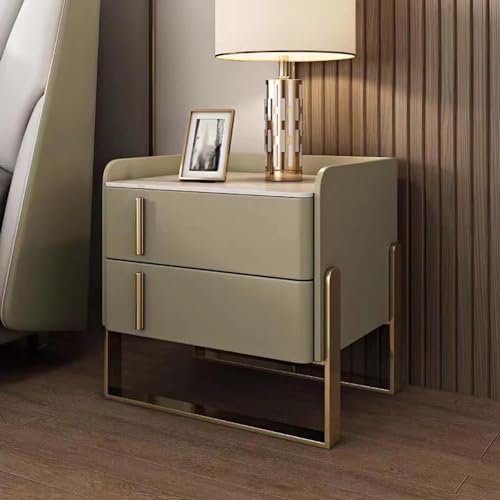 HJYBFA Juego de 2 mesitas de Noche Modernas con Acabado en Cuero, cajón y Pedestal de Metal para Dormitorio.