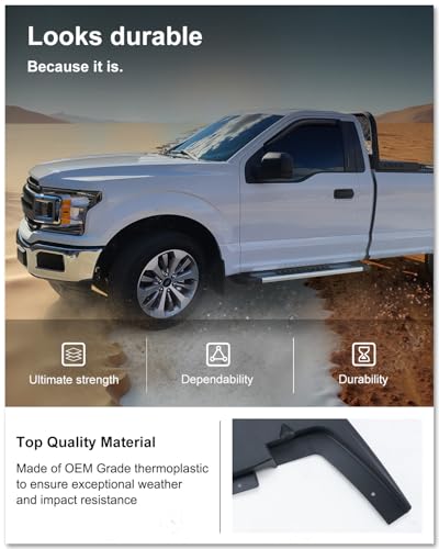 Image of Kiwi Master Mud Flaps for 2015-2020 Ford F-150 (with OEM Fender Flares), OEM Replacement # FL3Z-16A550-AA, FL3Z-16A550-BA, Heavy Duty Mud Guards, Front & Rear Splash Guards, No Drill, 4 Pcs Set