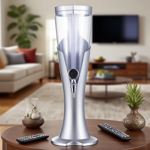 Spillatore Birra da Casa Distributore di Bevande Mimosa Tower per Feste, Distributore di Bevande da Tavolo a Torre con Tubo Refrigerante Luminoso, Distributore di Birra(Silver,2L/67.6oz)