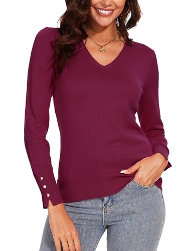 Image of Spicy Sandia Women's V Neck Pullover Sweaters with Dressy Cuffs | Long Sleeve Business Casual Knit Tops