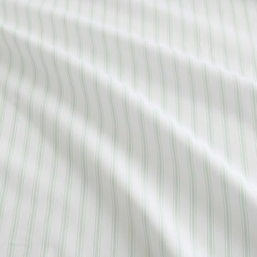 Image of Martha Stewart - Twin Size Sheets Set, Crisp & Tailored Cooling Sheets with a Smooth Cotton Percale Lightweight Feel - Bed Sheets with Matching Pillowcase & Fitted Sheet (Ticking Stripe Green)