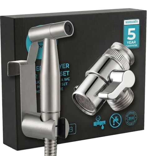CHILL HOUSE Kit Bidet Portátil para WC, Ducha Higiénica para WC en Acero Inox AISI 304, Manguera de Ducha 1,5 M en Acero y Válvula Desviadora 2 Vías, Grifo Bidet Completo