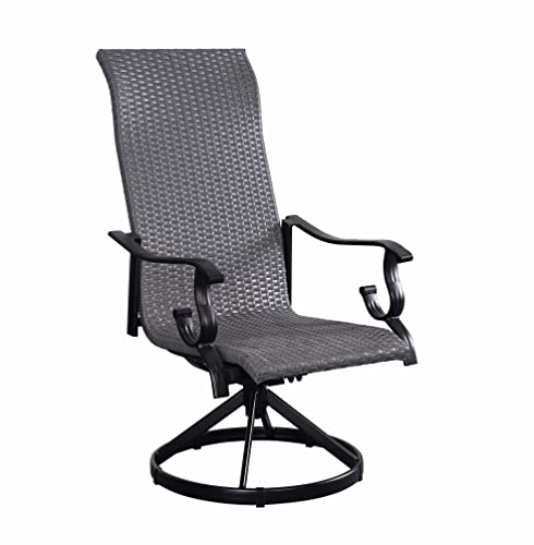 Pebble Lane Living Set Of 2 Aluminum Powder-Coated Swivel Rocking Wicker Patio Dining Chairs With Arms - Gray #TOP1