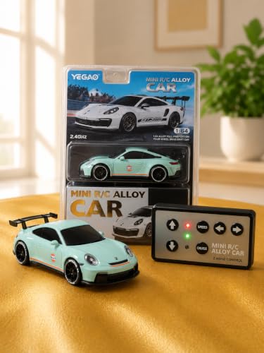Image of Mini R /C Alloy Drift Car 1:64 Scale - 2.4GHz 4WD RC Racing Desk Toy with LED Lights & Cruise Control Feature (Kids & Collectors Edition) (Porsche 911 GT3 (992 Generation).)