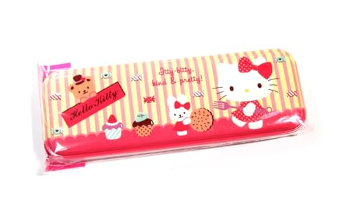 Image of Bandal & Neoul KITTY's Officially Licensed Metal Tin Pencil Case for Writing Instrument Storage (Pink stripes)