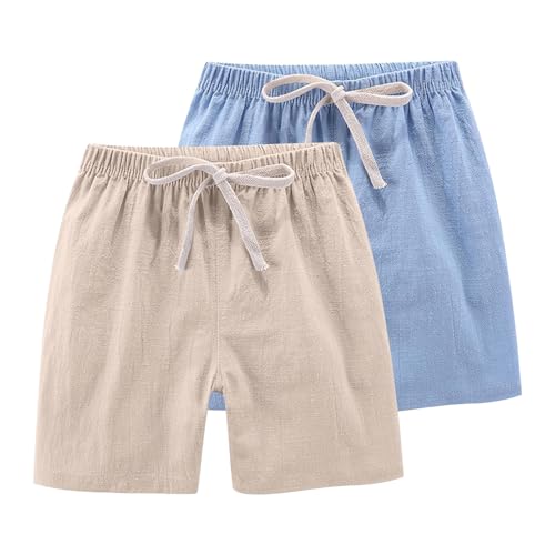 Boys' Fashion Kids Shorts 2 Pack Girls Boys Pants Casual Linen Cotton Short Pant Summer Toddler Cute Soft Comfy Drawstring Baby Clothes Khaki 11-13 Years