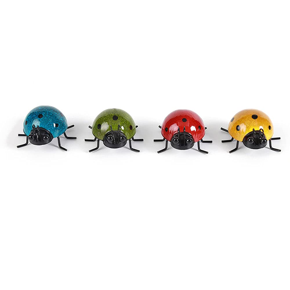Cenpek 4 Pack Metal Ladybugs Wall Decor Yard Art Garden Sculptures And Statues Outdoor Decorations For Patio Backyard