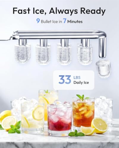 Image of Euhomy 4-in-1 Water Dispenser with Ice Maker, Bottom-Loading Water Cooler Hot and Cold, Fits 3 & 5 Gallons, 33 lbs per Day Ice Production, Childproof Lock, for Home Office Kitchen, Black