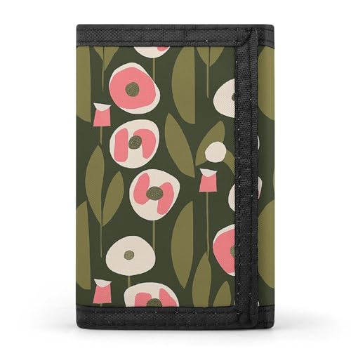 Olive Green Flowers Trifold Wallet for Men - Money Clip Slim Wallets with Multiple Card Slots Minimalist Small Front Pocket Wallet for Everyday Carry