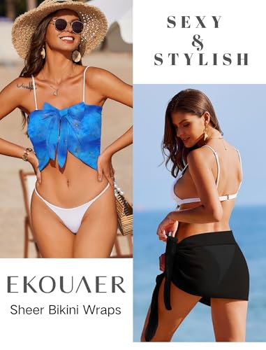 Image of Ekouaer 2 Pieces Women Beach Sarongs Sheer Cover Ups Chiffon Bikini Wrap Skirt for Swimwear S-XXL