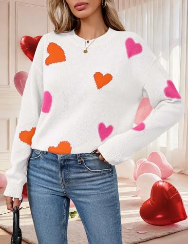 Image of Libsorge Womens Valentine Heart Sweater 2026 Valentines Day Trendy Cute Oversized Long Sleeve Pullover Sweaters
