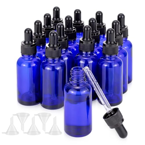 JIUWU 15pcs 30ml Glass Dropper Bottles with 5 Funnels, Empty Sample Vials
