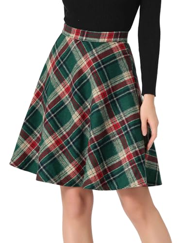 Allegra K Womens Plaids Vintage Tartan Elastic Waist Knee Length A-Line Skirt Medium Green Red