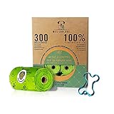 🐶 PRODUCTO DE ALTA CALIDAD: 300 bolsas para caca extra grandes: 23 x 20 cm fabricadas con un material suave, impermeable, grueso y resistente a base de almidón de maíz, ¡y con hermosos colores! Su grosor le permitirá recoger los excrementos sin olerlos ni verlos. Podrá almacenar no solo cacas de conejo o chihuahua, ¡sino hasta de danés! Se separan fácilmente del rollo, se pueden abrir con una sola mano (mientras sujeta a su perro con la otra), y se adaptan a todos los dispensadores.