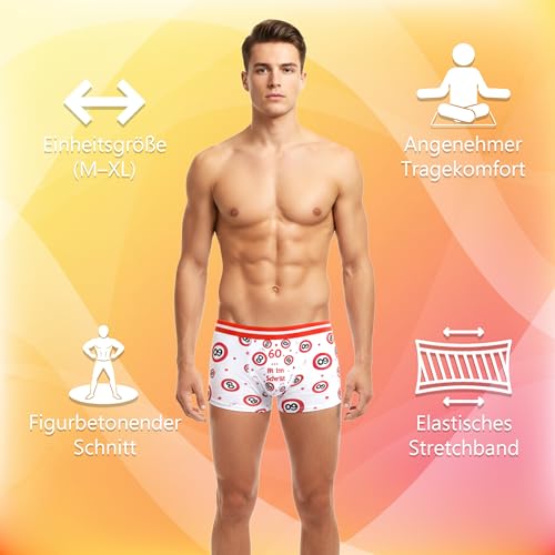 Tiwoca Boxershorts zum 60. Geburtstag – rot-weißes Design mit Verkehrsschildern Zahl 60 und Spruch – Ausgefallene Geburtstagsdeko und lustige Überraschung für Party & Feier – Einheitsgröße