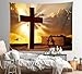 CORFOTO 59x50 Inch Christian Cross Tapestry Jesus Christ Bible Crucifixion Holy Heaven Light Cloudy Sky Crucifix Wall Background for Easter Religious Event Decor Living Room Bedroom Dorm Decor