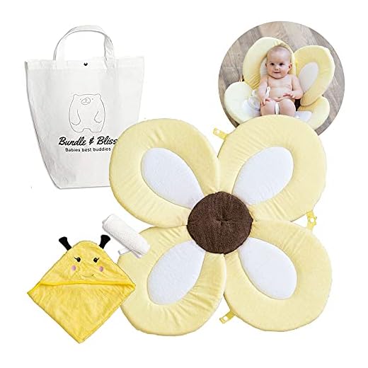 Baby Bath Flower Sink Insert 4PC Set | Baby Sink Bath Cushion & Bamboo Washcloth | Flower Baby Bath Sink Insert Infant Tub | Flower Bath Baby Bather for Newborns