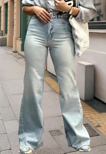 Image of Women's Flare High Waisted Bell Bottom Wide Leg Stretch Classic Denim Pants