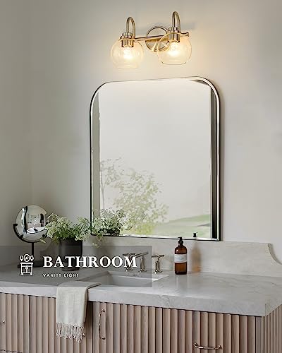 Image of 2-Light Bathroom Light Fixtures, Brushed Nickel Vanity Light with Globe Clear Glass Shade, Modern Vanity Lighting Fixtures Over Mirror, AD-22280-2W-SN