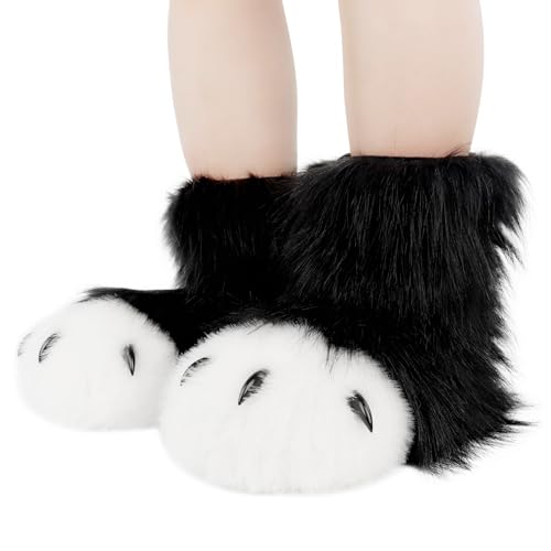HAOAN Furry Animal Paw Slippers Fuzzy Boots Cat Fox Wolf Bear Claw Shoes Halloween Cosplay Costume Accessories2