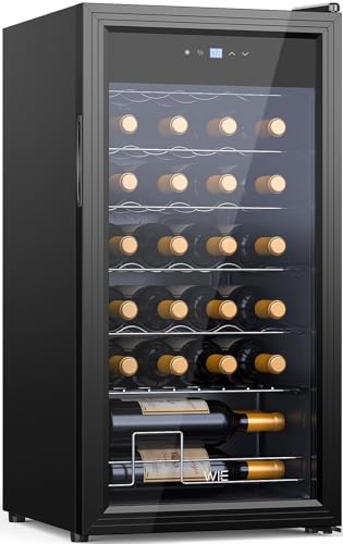 WIE Vinoteca, Nevera Vinos, Cava de Vino, Protección UV, Control Táctil, Iluminación LED, 5-18°C, 82L, 28 Botellas para Vino Tinto, Vino Blanco, Cerveza, Bar Interior/Cocina/Hotel