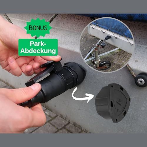13 poliger Anhänger Stecker, Set mit Parking Cover, 13 pol Stecker nach ISO 11446 genormt, AHK Verbinder für 12 V Systeme, 13 Pin Hängerstecker, 13pol Stecker für 13 pol Steckdose, 7-13pin Adapter