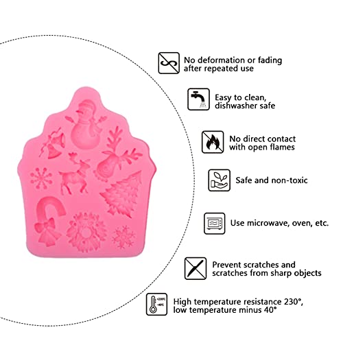 Christmas Silicone Fondant Mold, 6 Pieces Christmas Snowflake Santa Deer Silicone Chocolate Candy Mold Cake Decorating Mold Gum Paste Mold Cupcake Topper Mold for Christmas Party DIY Craft Projects - Thumbnail 4
