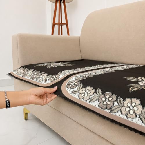 Image of Homerz Premium 'Luxe Series' Sofa Cover | Holland Velvet Fabric | Smooth Finish | Anti-Slip Fleece Backing Couch Protector (Royal, 3 Seater, Only Seat Cover)