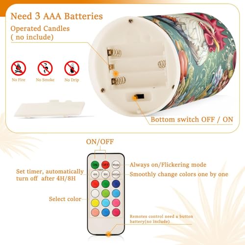 Image of ALAZA Chicken Rooster Flickering Flameless Candles Battery Operated with Remote Timer,Tea Light Candles LED Pillar Votive Candles Set of 2 for Outdoor Indoor Decorations
