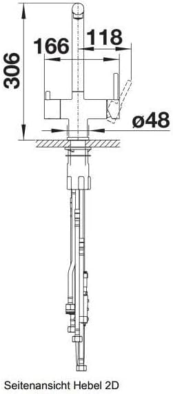 Diagram showing BLANCO Fontas-S II faucet dimensions and side view of lever