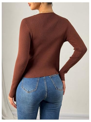 Women's Ribbed Knit Button Front Lightweight Cardigans V Neck Long Sleeve Fitted Sweater Fall Clothes2