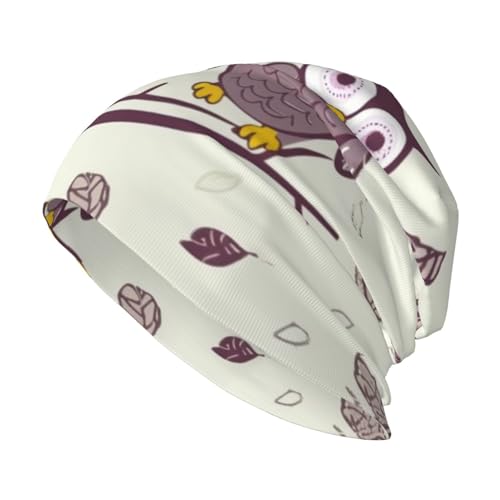 Gorro de punto con diseño de ramas de árbol de búho, para adultos, cálido, casual, de punto, a la moda, para exteriores, negro, talla única