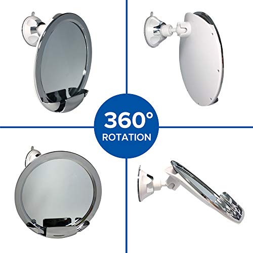 Mallstan Fogless Shower Mirror with Razor Holder, Fog Free Bathroom Shaving Mirror, Wall Mounted Strong Suction Cup, 360° Rotating Adjustable Arm. Shatterproof Chrome Round + Stainless Steel Tweezers