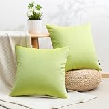 Phantoscope Pack of 2 Velvet Decorative Throw Decorative Pillow Cover Soft Solid Square Cushion Case for Couch Lime Green 18 x 18 inches 45 x 45 cm