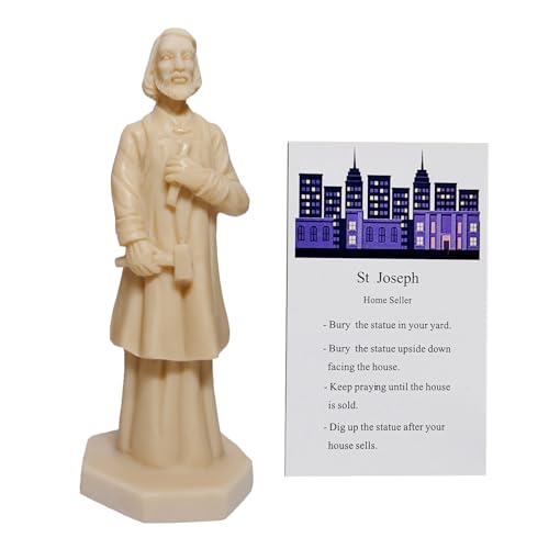 Flazmyxent St Joseph Statue for Selling House Resin Figurine Protecting Home with Instruction Prayer Complete Set Solid Beige 4.7 H