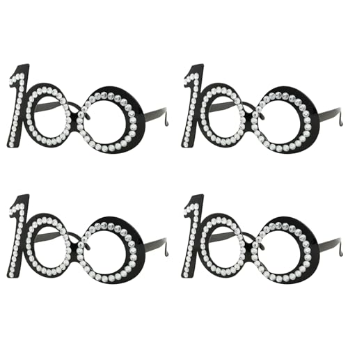 Lunettes 100 ans anniversaire pour photobooth - Lot de 4 avec strass noirs