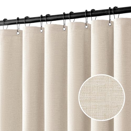 MIULEE Linen Shower Curtain with 12 Metal Hooks Modern Heavy Duty Washable Beige Fabric Shower Curtain Set Waterproof Neutral Thick Cloth Shower Curtains for Bathroom Bathtub Washable, W72*L72, Cream